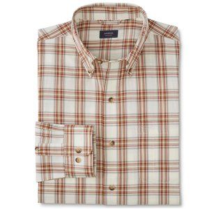 Arrow Men's Wrinkle FREE Button Up  Ivory Plaid Long Sleeve Shirt XL